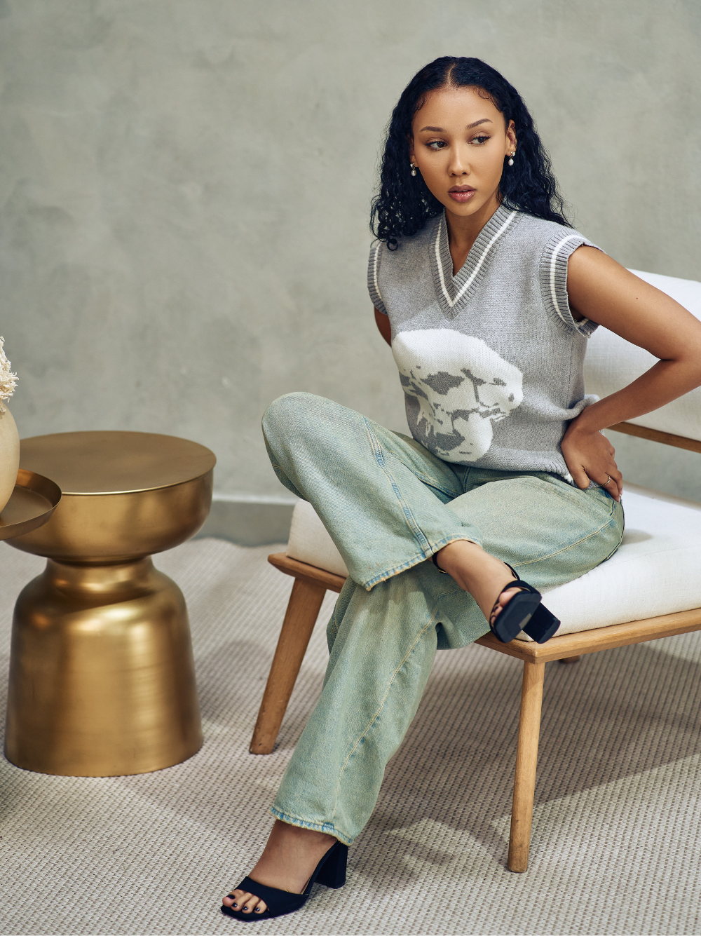 Azania Knitted Grey Sleeveless Sweater