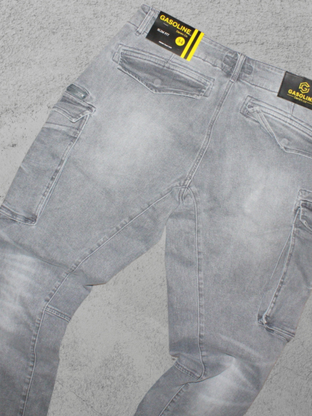 Gasoline 5008 Denim Cargo Pants Washed Grey