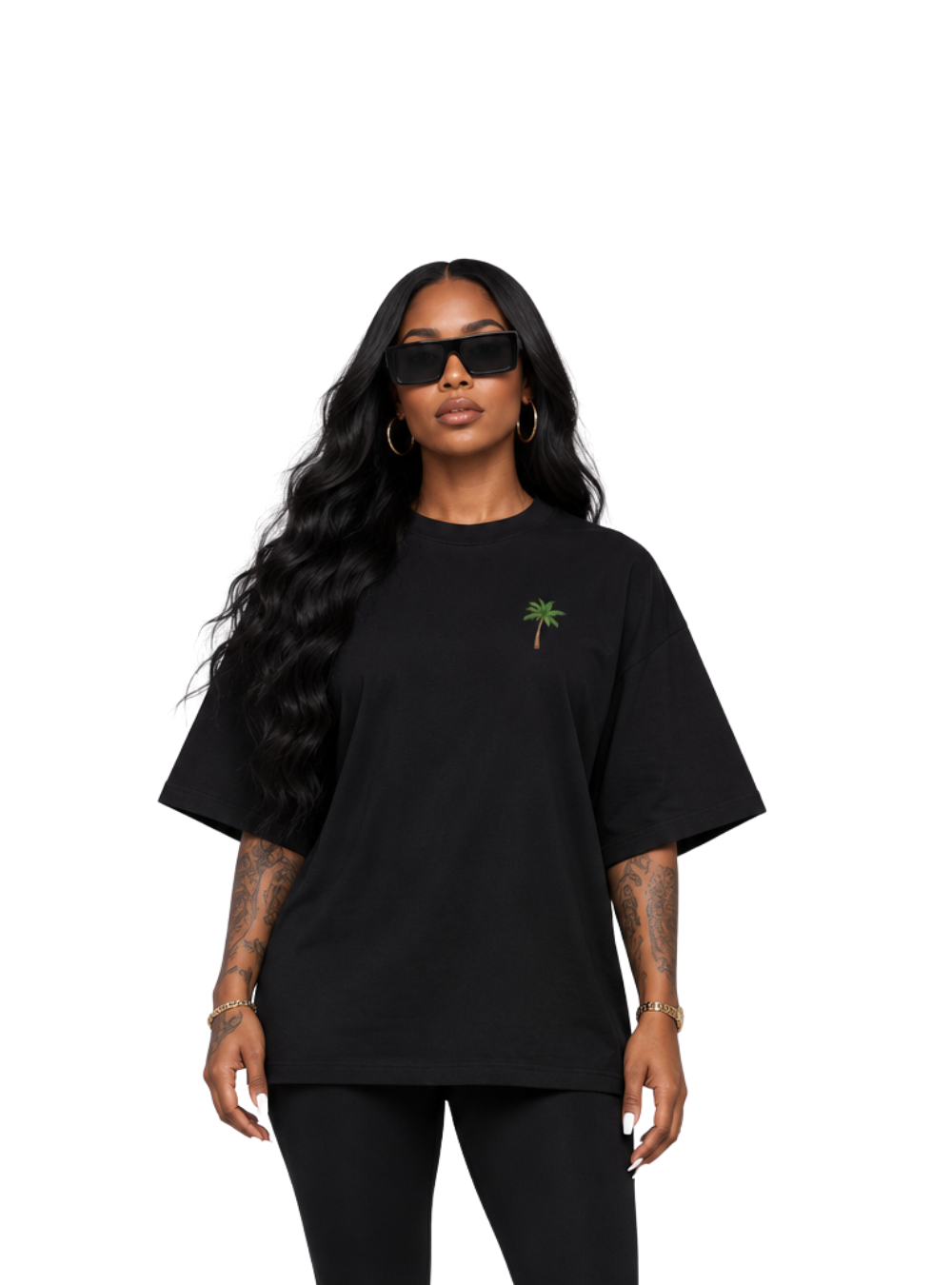 Jaiva Palm Tree Oversized Black T-Shirt