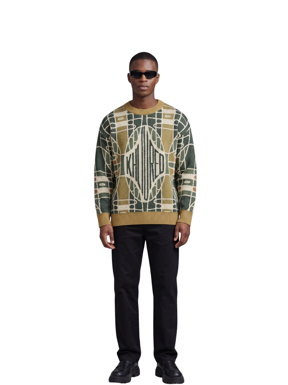 Be Khltured knitwear sweater at unseen grail. local brands south africa. Boysofsoweto. streetwear. men and women. studio image male model full outfit