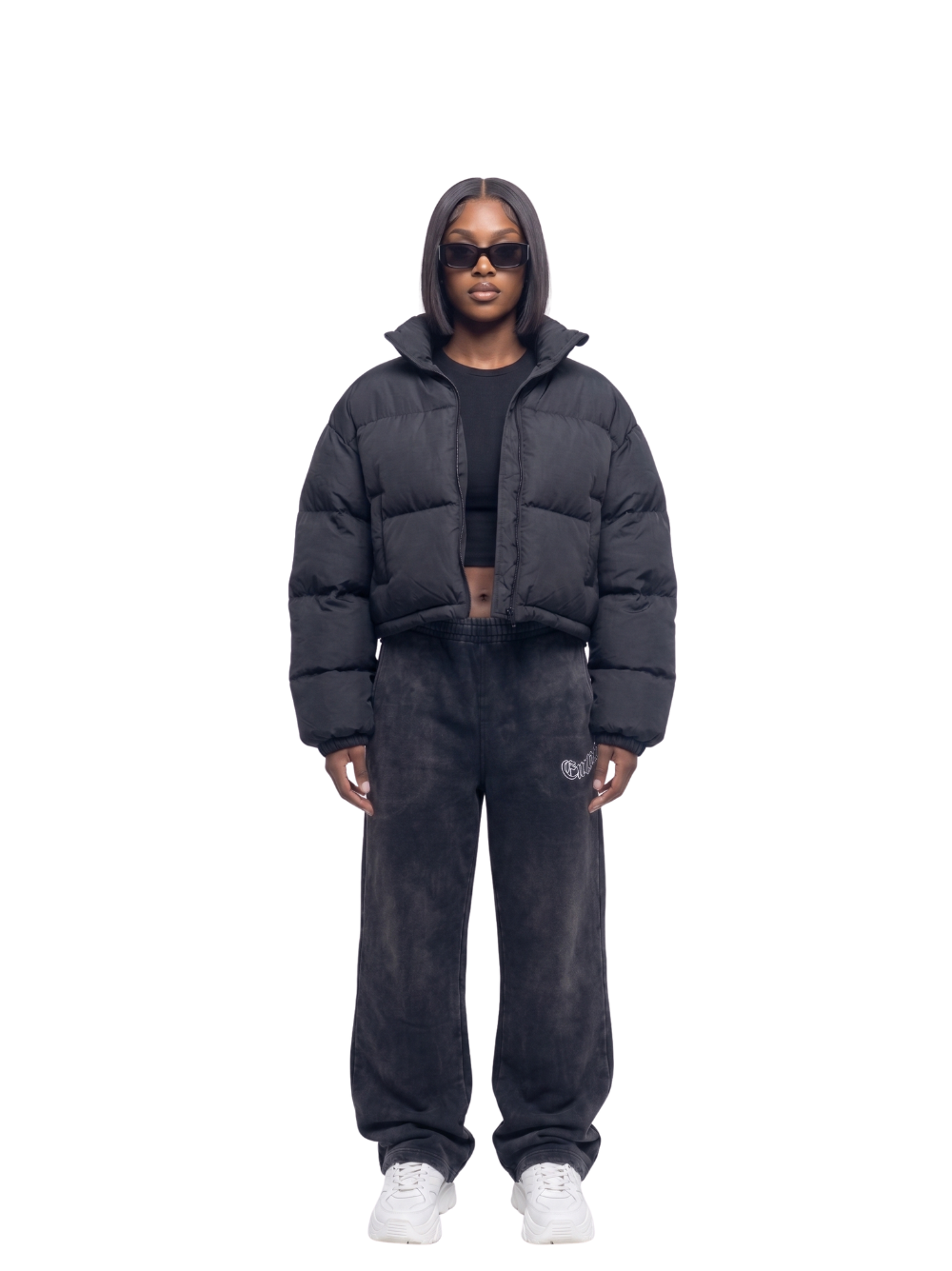 Empire oversized sweatpants at unseen grail. local brands south africa. streetwear. men and women. female model studio