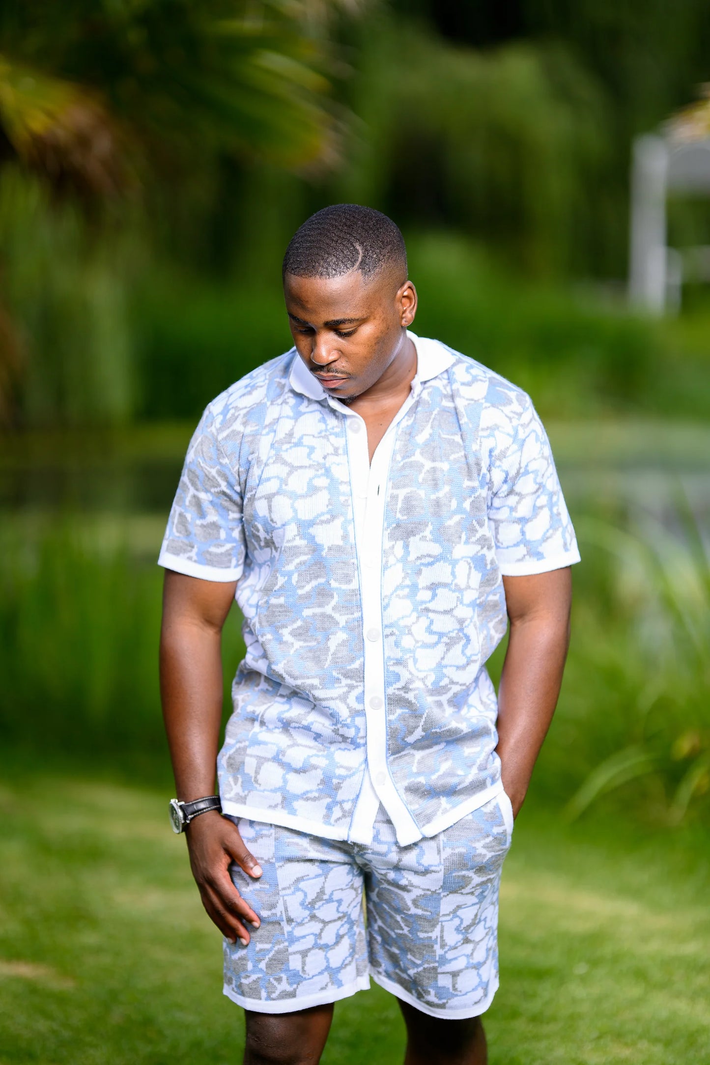Idayimani Blue Knitted Button Up Shirt