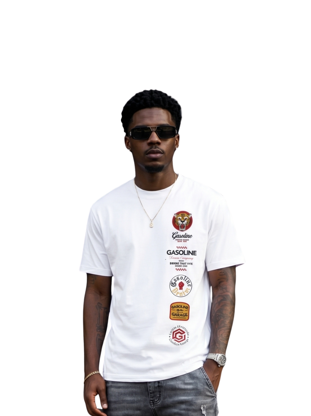 Gasoline Tiger Badge White T-Shirt