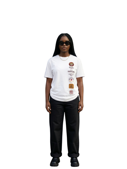 Gasoline Tiger Badge White T-Shirt