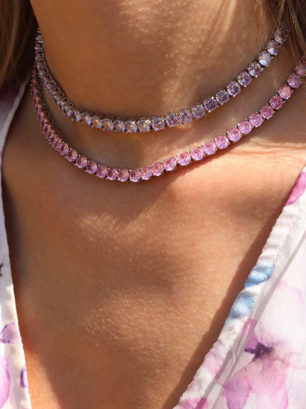 Pink Square Cubic Necklace (Unisex)