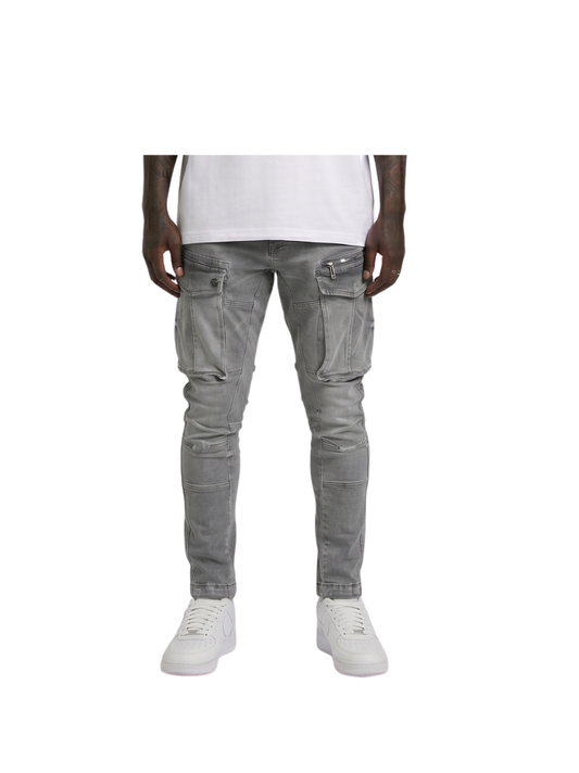 Gasoline 5008 Denim Cargo Pants Washed Grey