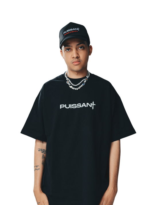 Puissant Oversized Black Graphic T-Shirt