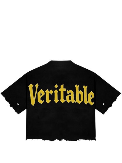 Veritable Distressed Box/Crop Black T-Shirt