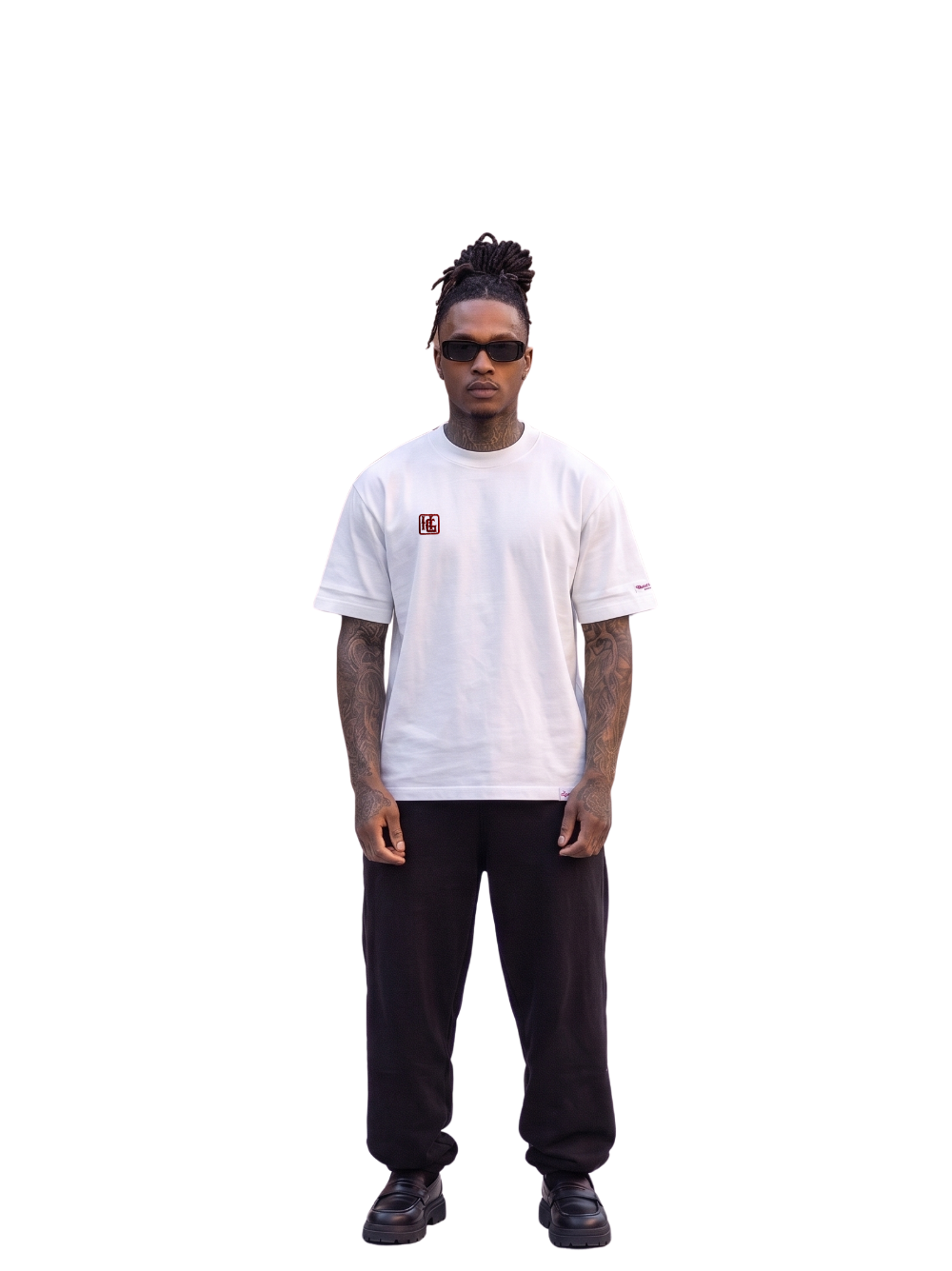 Hustle Gxng Red / White Embroidery Rose T-Shirt