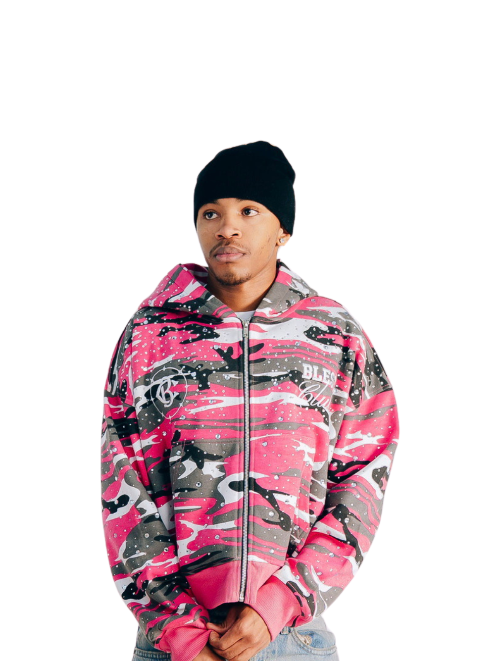 Blest Club Crystal Pink Zip Up Hoodie