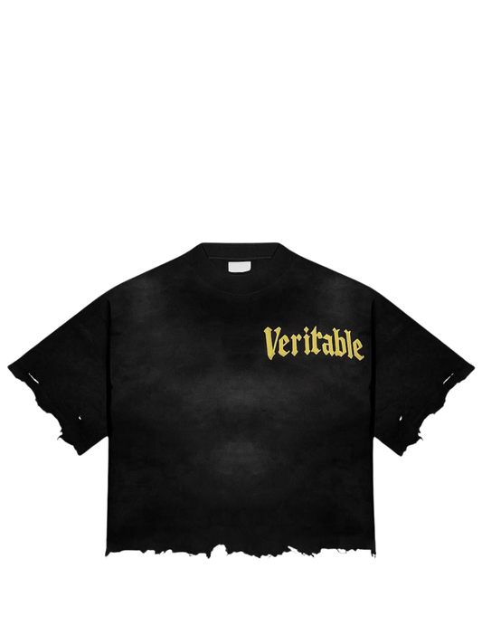 Veritable Distressed Box/Crop Black T-Shirt