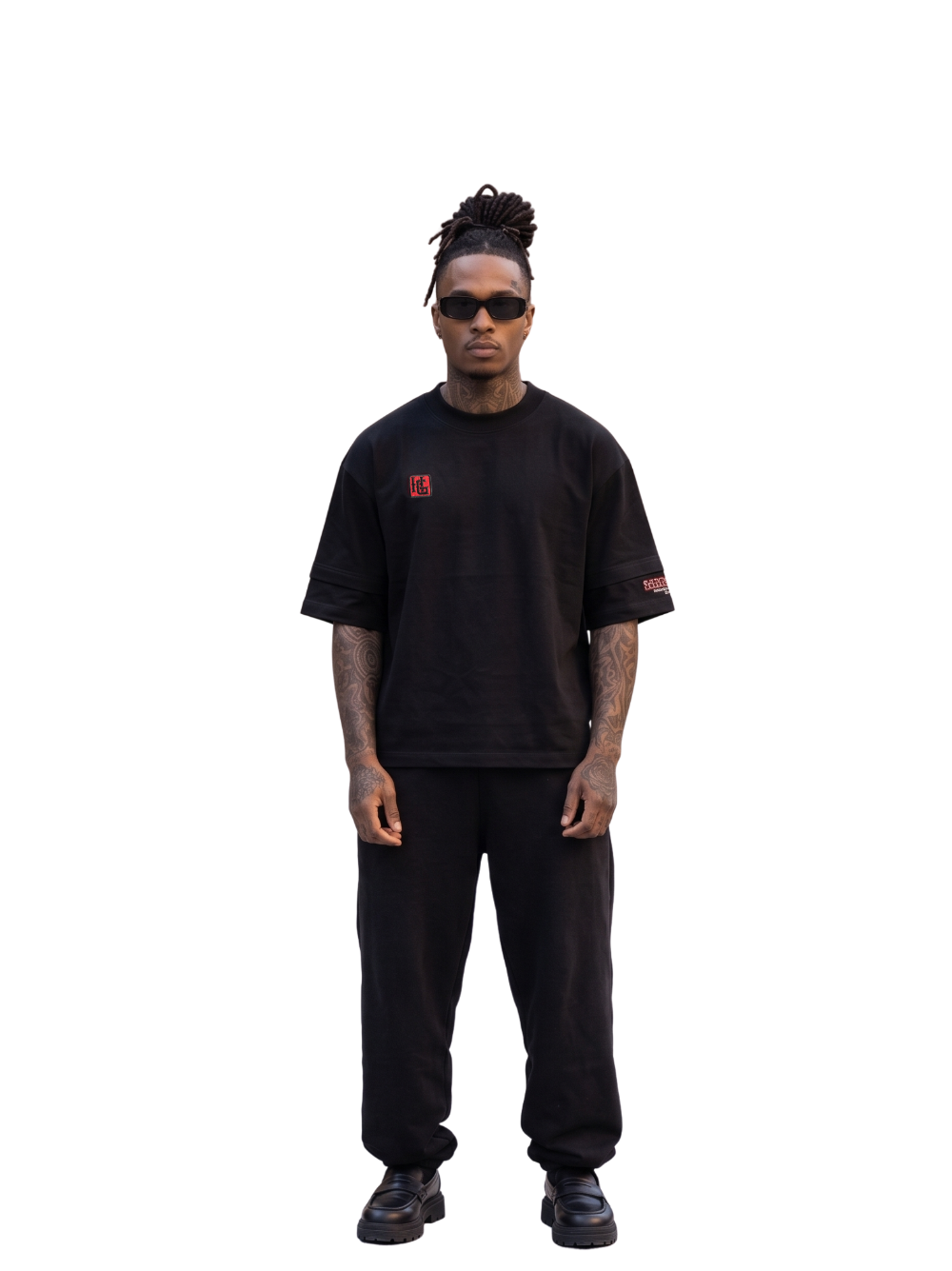 Hustle Gxng Black Text Rose Black T-Shirt