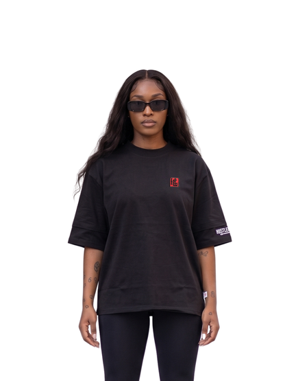 Hustle Gxng Black Text Rose Black T-Shirt