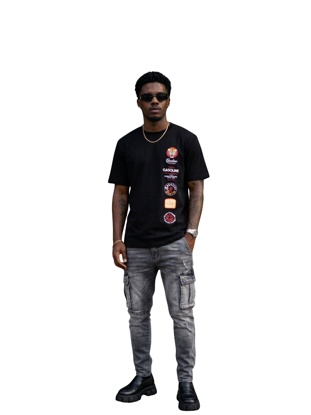 Gasoline Tiger Badge Black T-Shirt