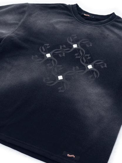 Empire black oversized graphic long sleeve shirt at unseen grail. local brands south africa. streetwear. men and women. studio image close up