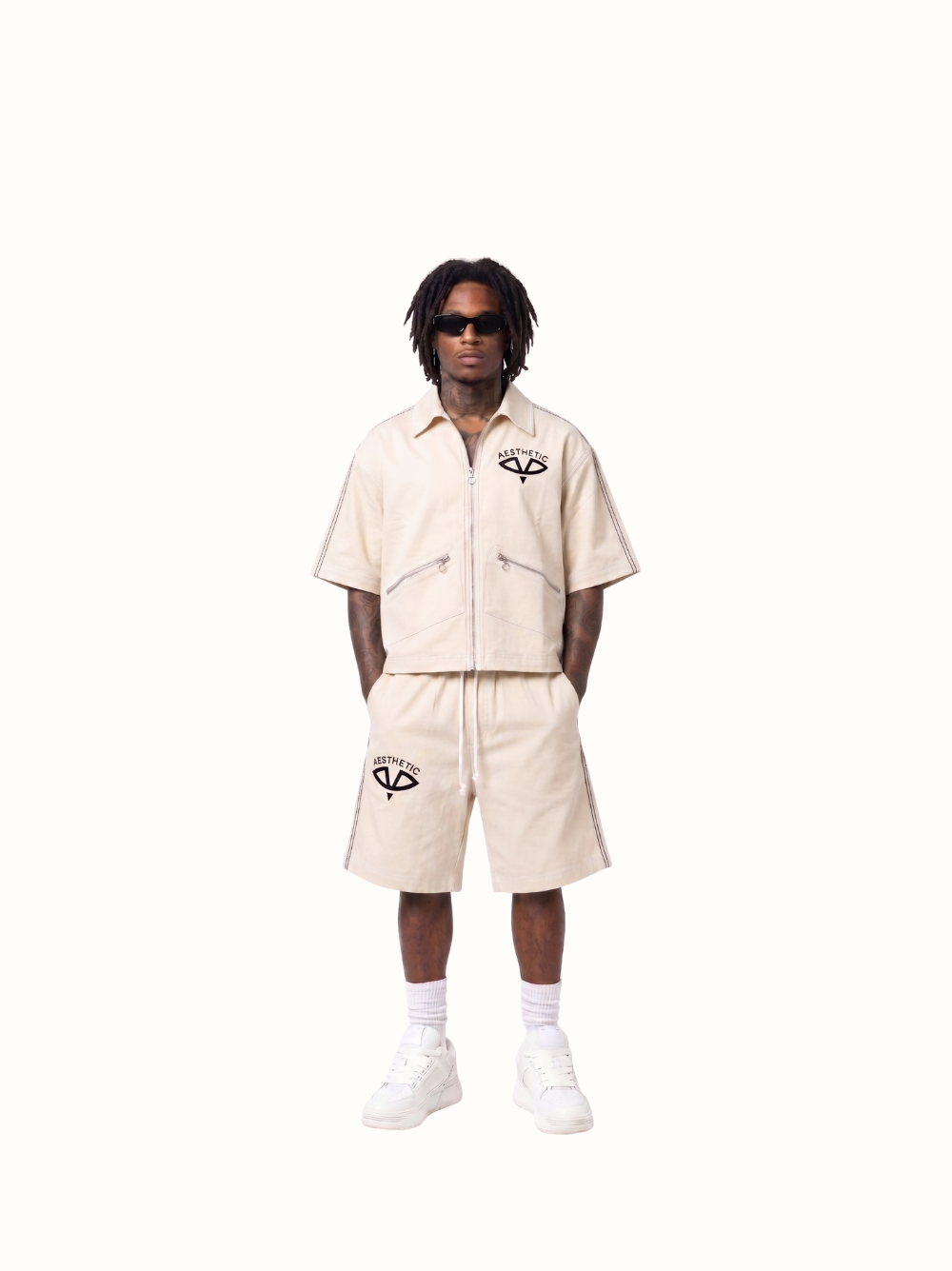 Aesthetic Visionary Cream Denim Short Set