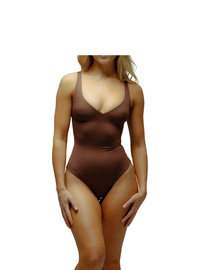 Kurv Seamless Plunge Thong Bodysuit Coffee