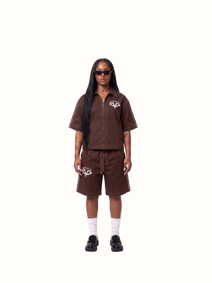 Aesthetic Visionary Brown Denim Short Set