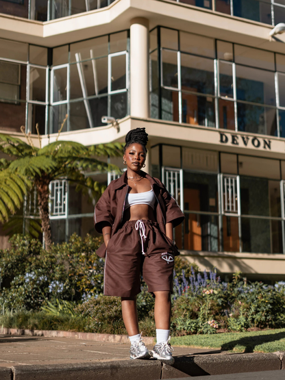 Aesthetic Visionary Brown Denim Short Set