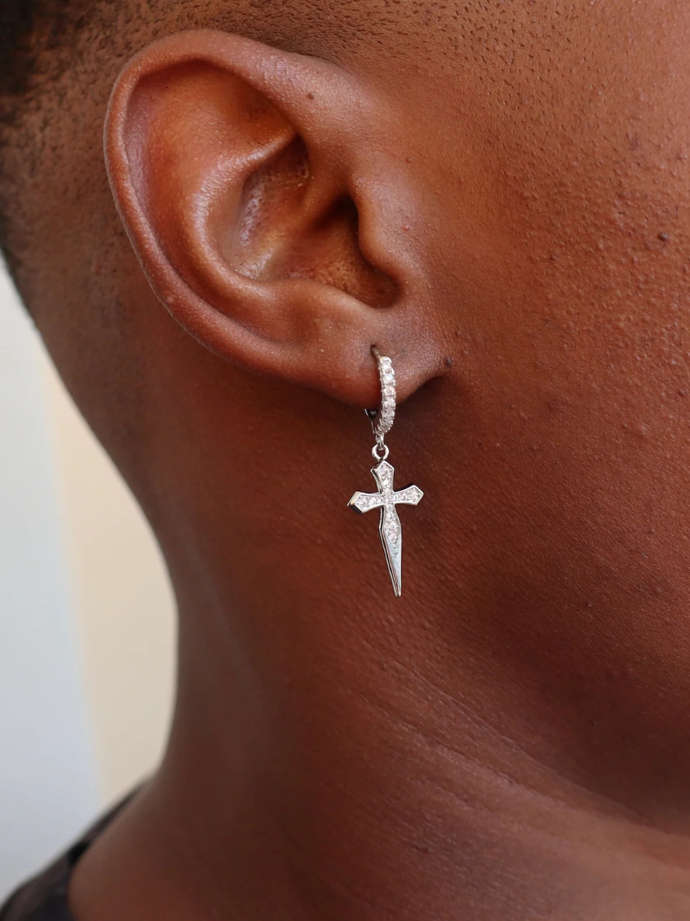 Luminary Silver Diamond Cross Earring