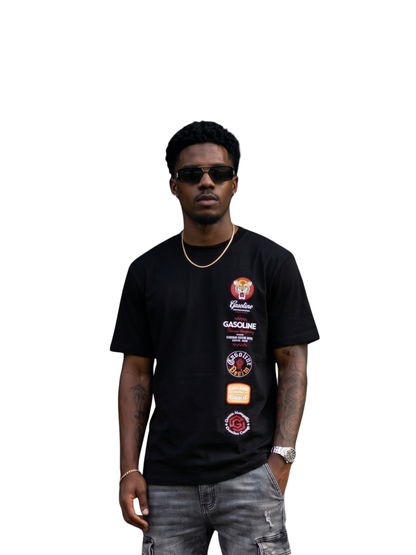 Gasoline Tiger Badge Black T-Shirt