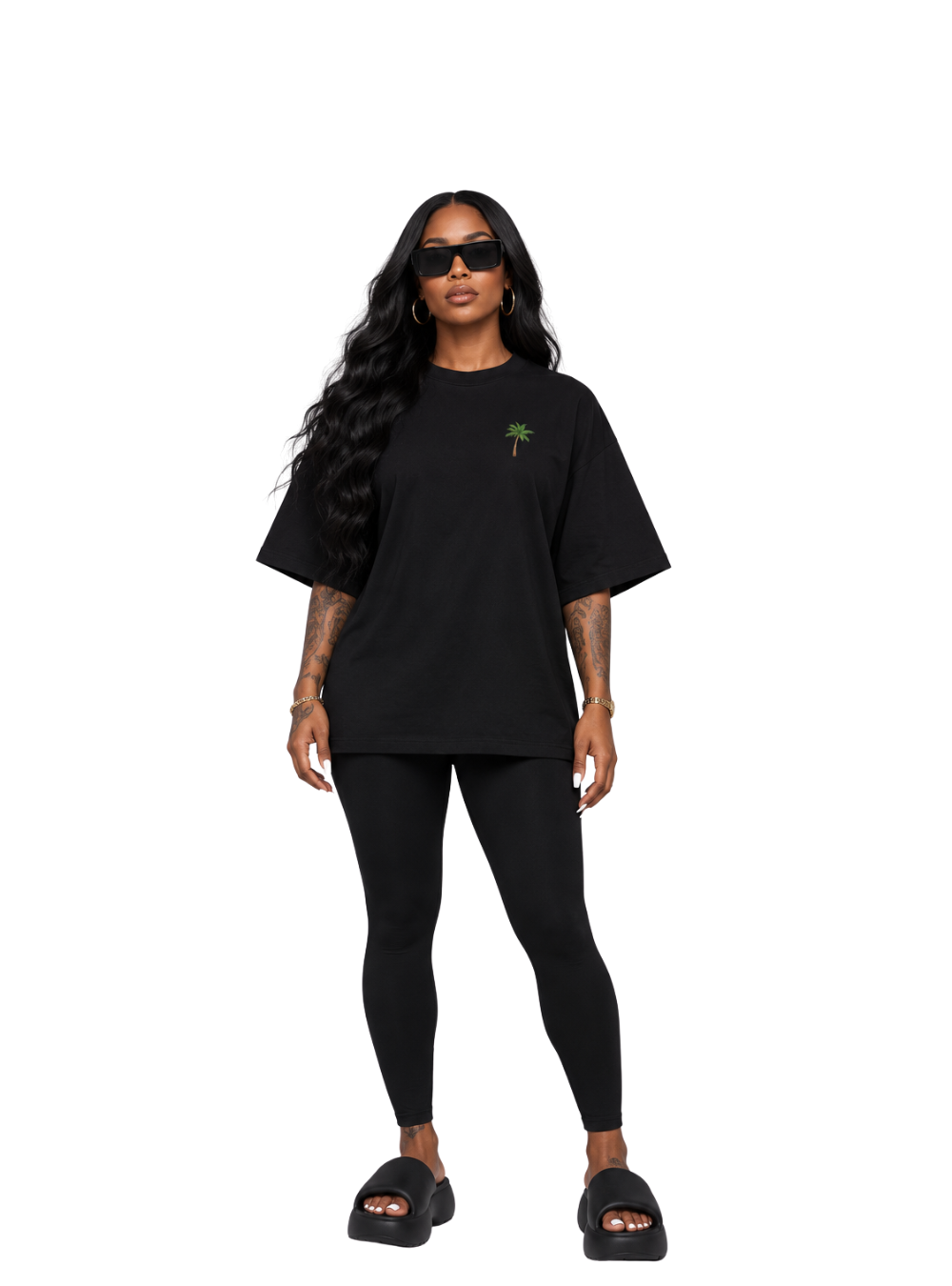 Jaiva Palm Tree Oversized Black T-Shirt