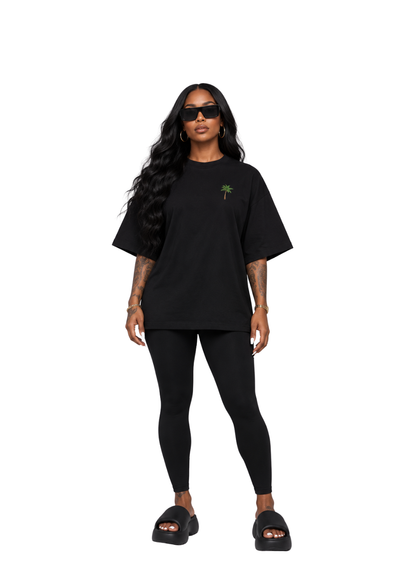 Jaiva Palm Tree Oversized Black T-Shirt