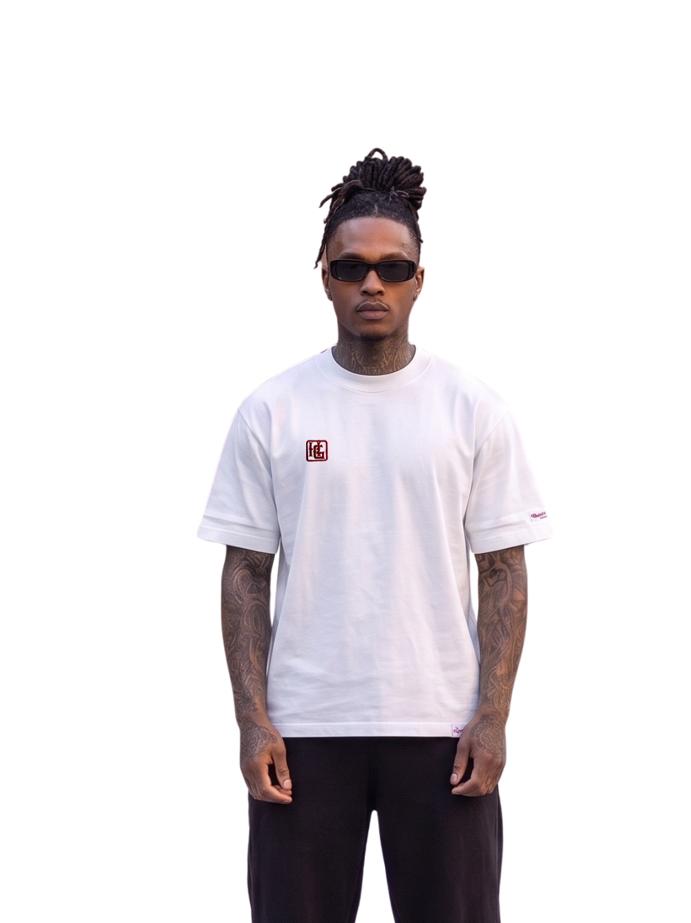 Hustle Gxng Red / White Embroidery Rose T-Shirt