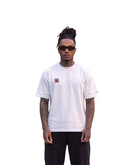 Hustle Gxng Red / White Embroidery Rose T-Shirt