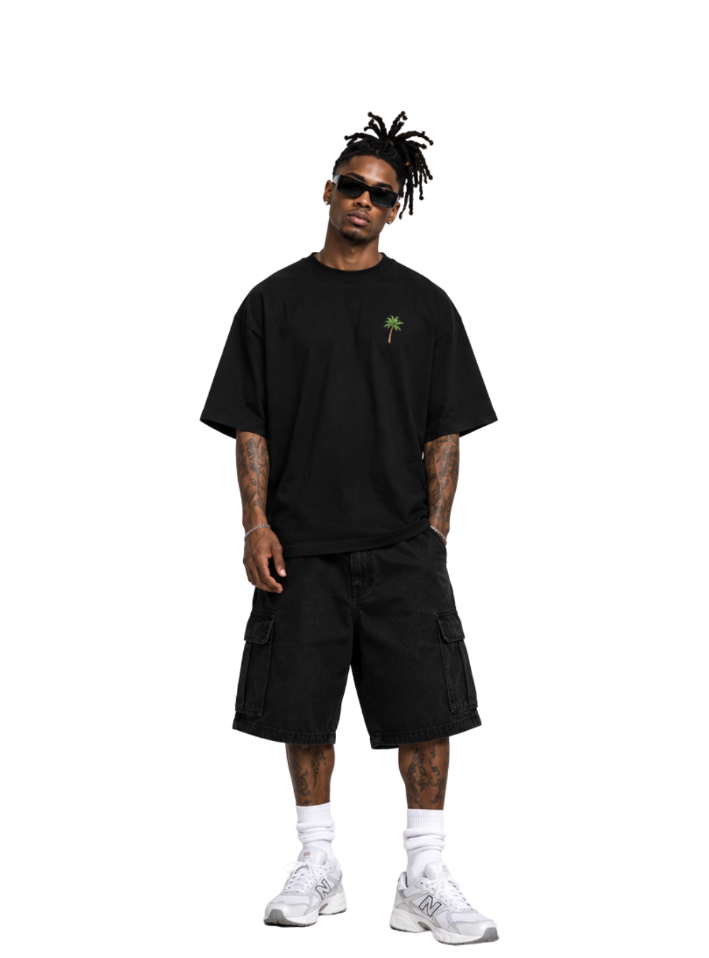 Jaiva Palm Tree Oversized Black T-Shirt