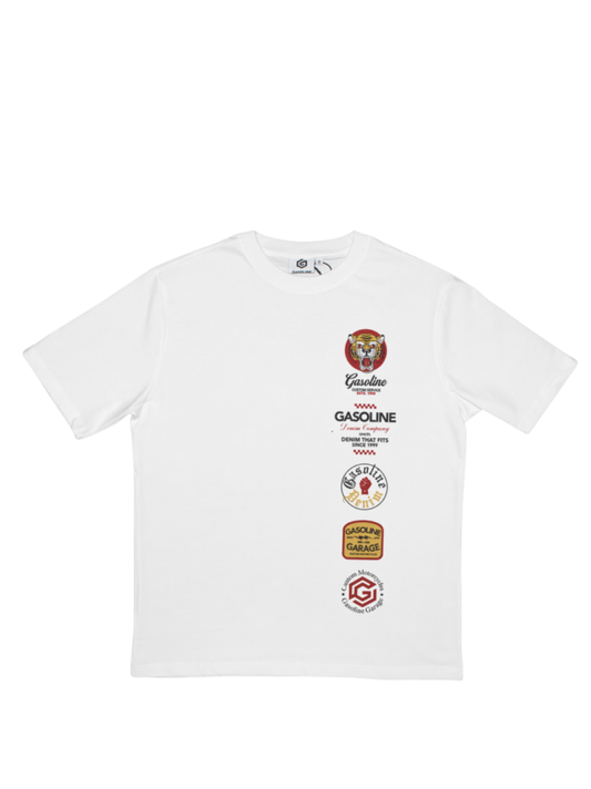 Gasoline Tiger Badge White T-Shirt