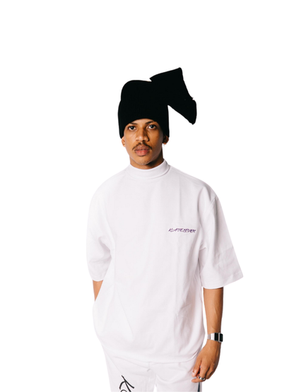 Kai Eleven Full White Embroidered T-Shirt With Purple Cursive Logo