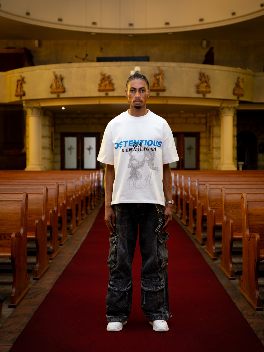 Ostentious Rich , Young and Hardened White T-Shirt