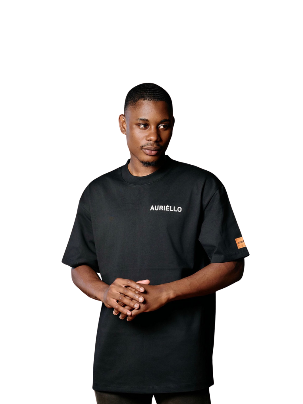 Auriello black oversized graphic vest at unseen grail. local brands south africa. streetwear. men and women. studio image male model front embroidery