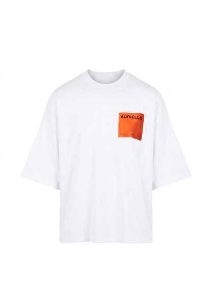 Auriello white oversized graphic vest at unseen grail. local brands south africa. streetwear. men and women. studio image orange pocket