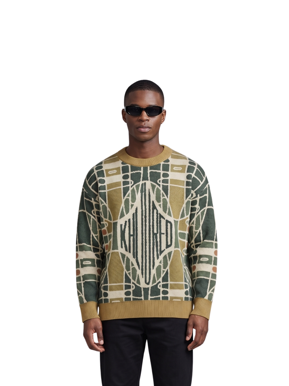 Be Khltured knitwear sweater at unseen grail. local brands south africa. Boysofsoweto. streetwear. men and women. studio image male model
