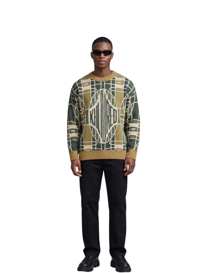 Be Khltured knitwear sweater at unseen grail. local brands south africa. Boysofsoweto. streetwear. men and women. studio image male model full outfit