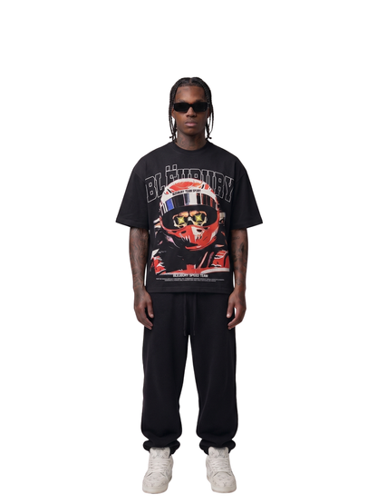 Bleu Bury black oversized graphic t shirt at unseen grail. local brands south africa. streetwear. men and women. galxboy. bantu. nike. studio image front male