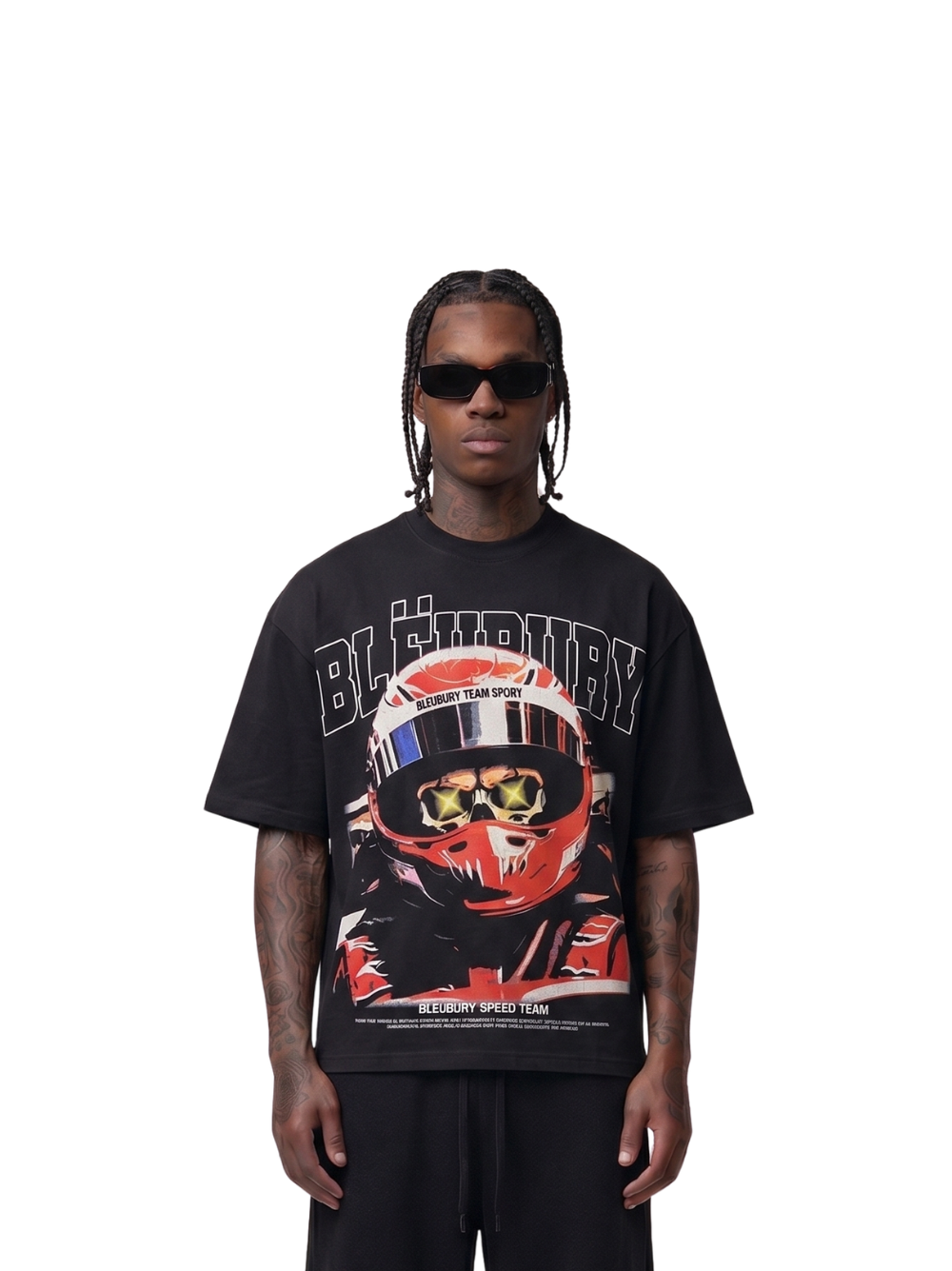 Bleu Bury black oversized graphic t shirt at unseen grail. local brands south africa. streetwear. men and women. galxboy. bantu. nike. studio image male model