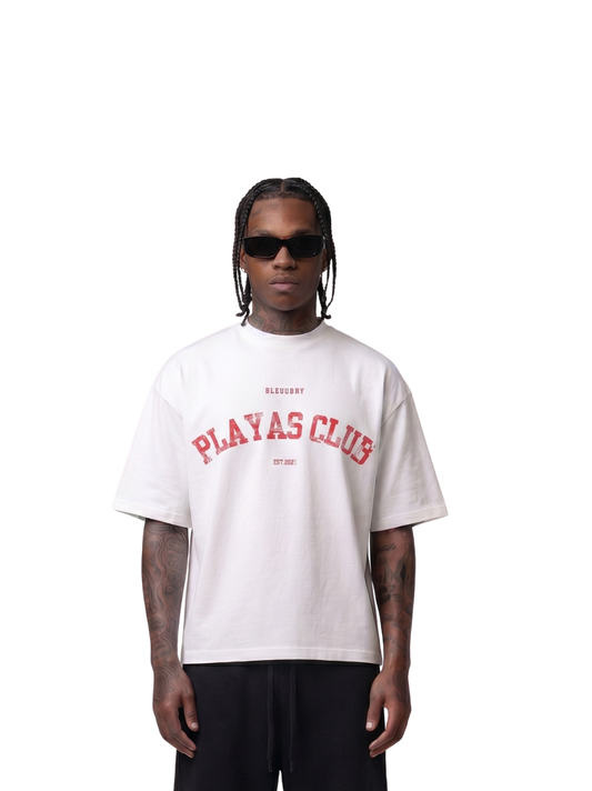 Bleu Bury white and red oversized graphic t shirt at unseen grail. local brands south africa. streetwear. men and women. galxboy. studio image male