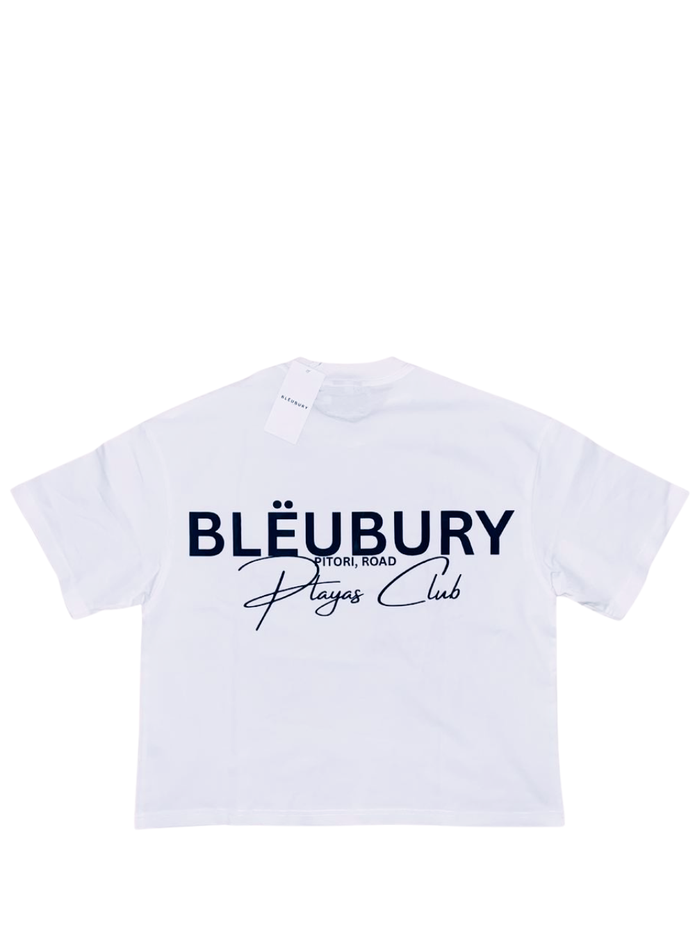 Bleu Bury white oversized graphic t shirt at unseen grail. local brands south africa. streetwear. men and women. galxboy. bantu. nike. studio image behind