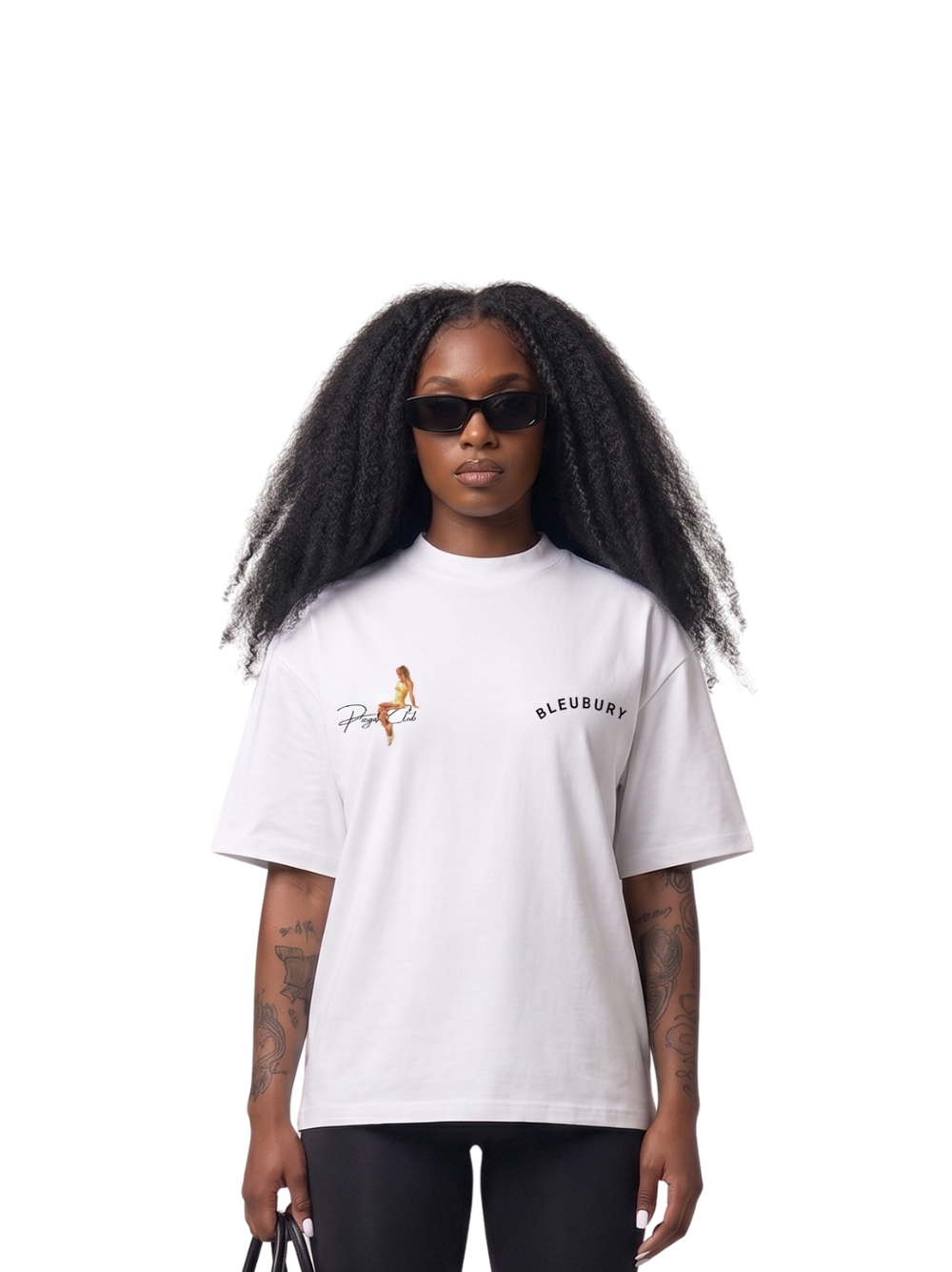Bleu Bury white oversized graphic t shirt at unseen grail. local brands south africa. streetwear. men and women. galxboy. bantu. studio image female 