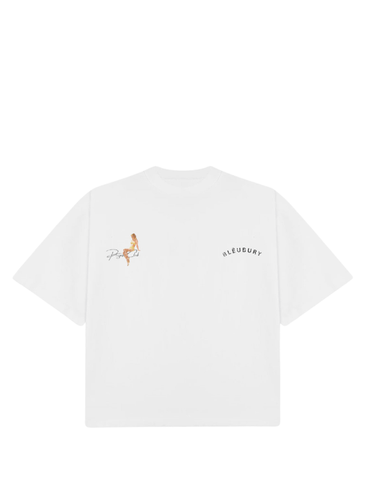 Bleu Bury white oversized graphic t shirt at unseen grail. local brands south africa. streetwear. men and women. galxboy. bantu. studio image front