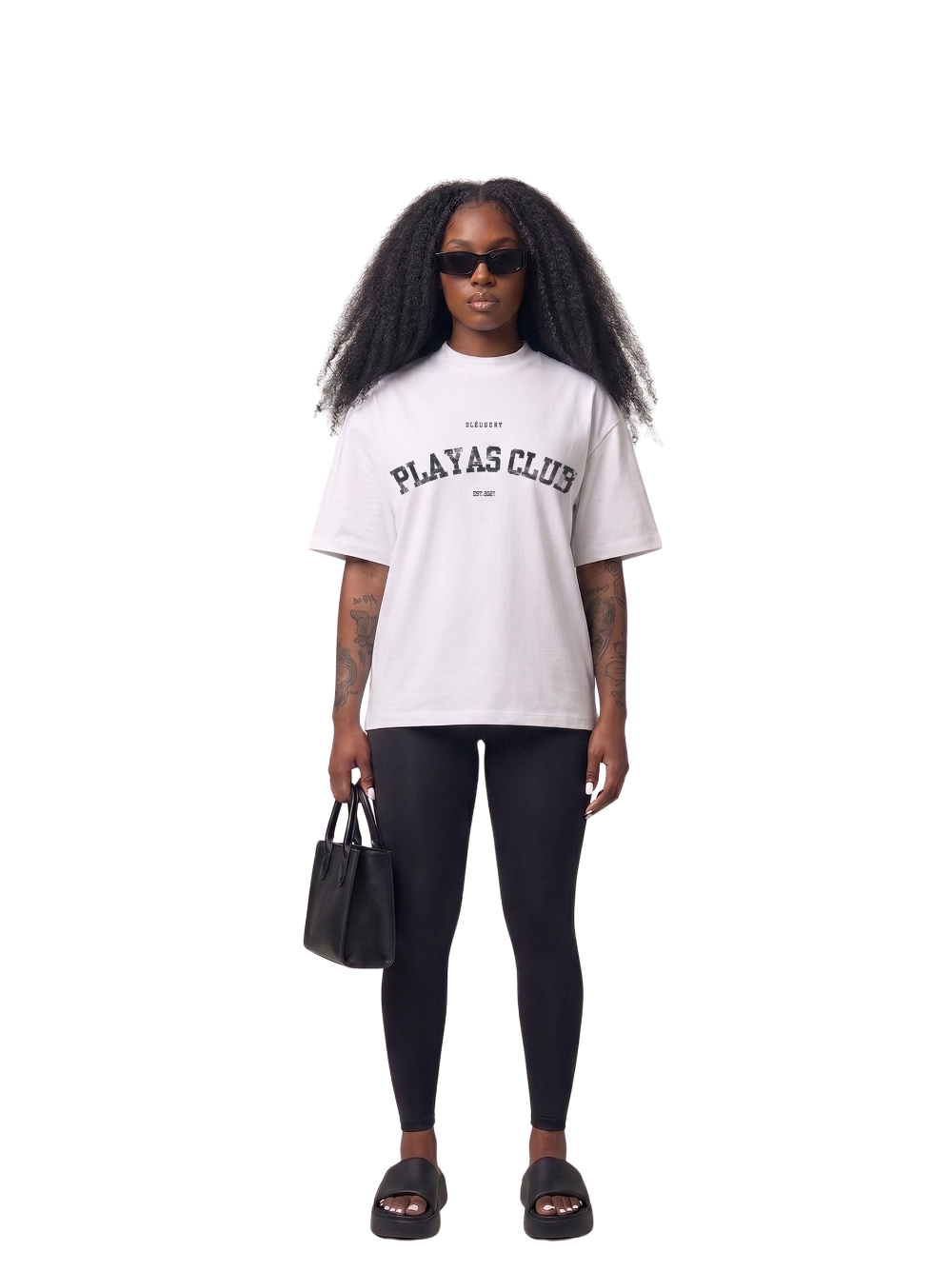 Bleu Bury white oversized graphic t shirt at unseen grail. local brands south africa. streetwear. men and women. galxboy. studio image female