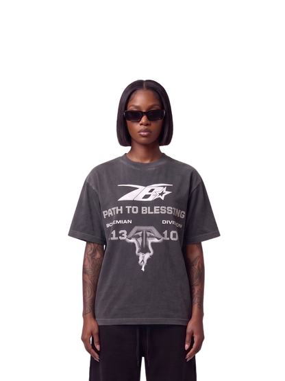 Bohemian black oversized tshirt at unseen grail. men and women. south africa top local brands all at unseen grail. studio image female model front