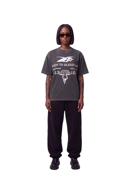 Bohemian black oversized tshirt at unseen grail. men and women. south africa top local brands all at unseen grail. studio image female model front full image