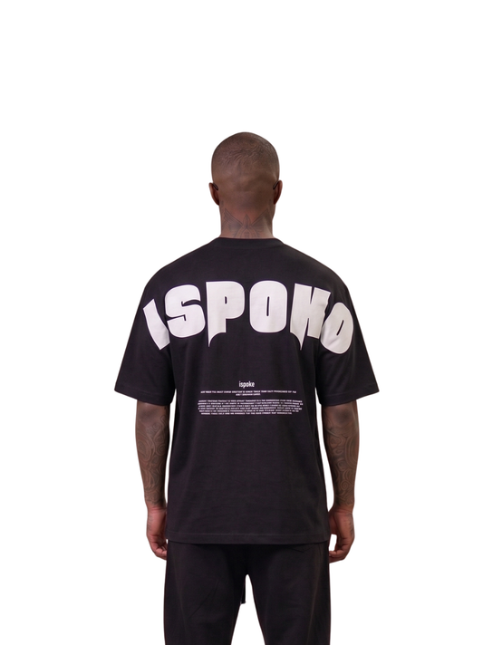 Cancel wear black oversized graphic t shirt at unseen grail. local brands south africa. streetwear. men and women. studio image male model behind. galxboy. bantu. nike.