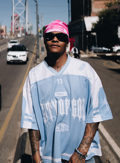 City of Gods pink camo skull caps. local brands from south africa found at Unseen Grail. men and women. male model from front