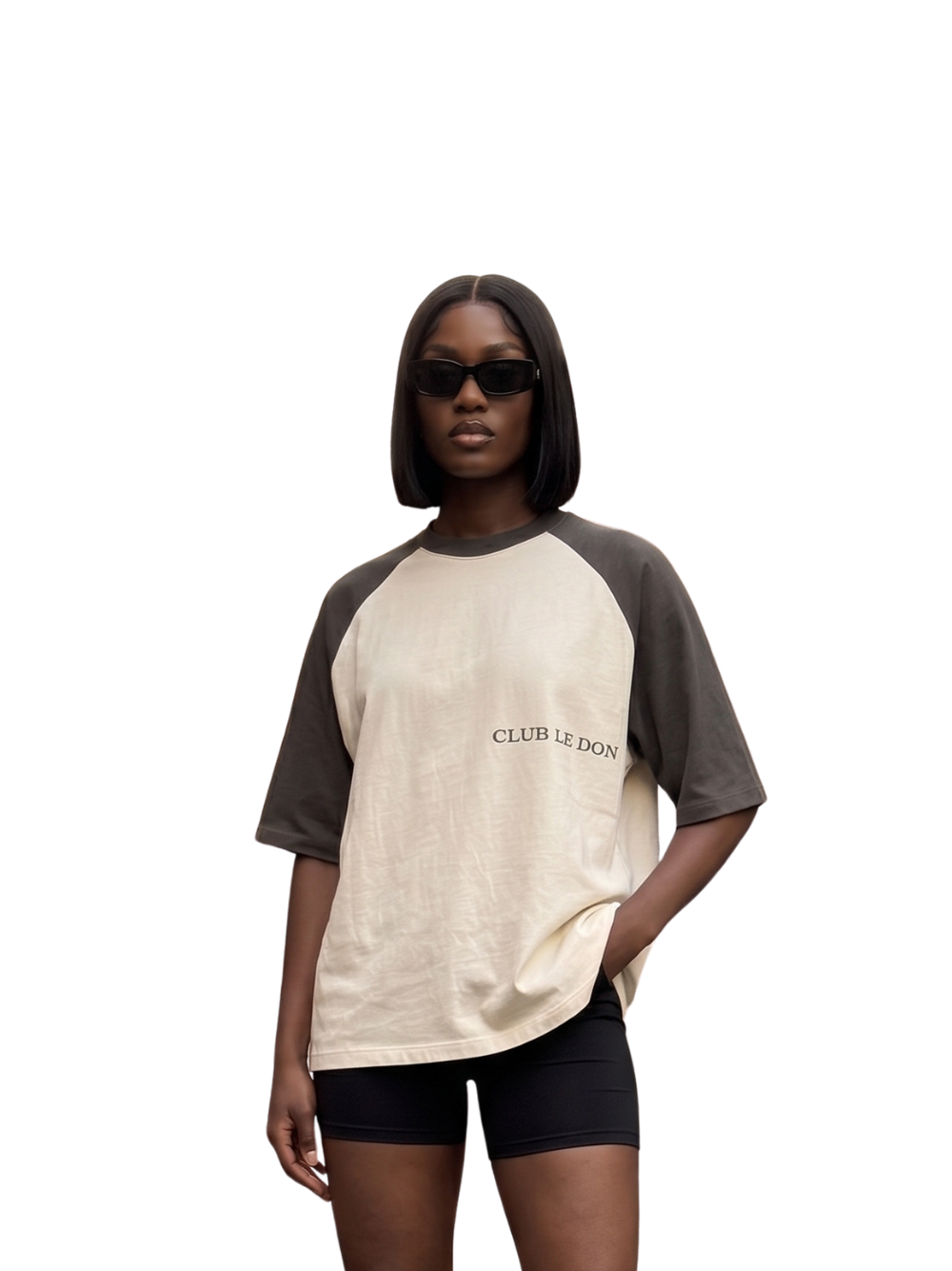 Club Le Don cream oversized graphic t shirt at unseen grail. local brands south africa. streetwear. men and women. studio image female model front