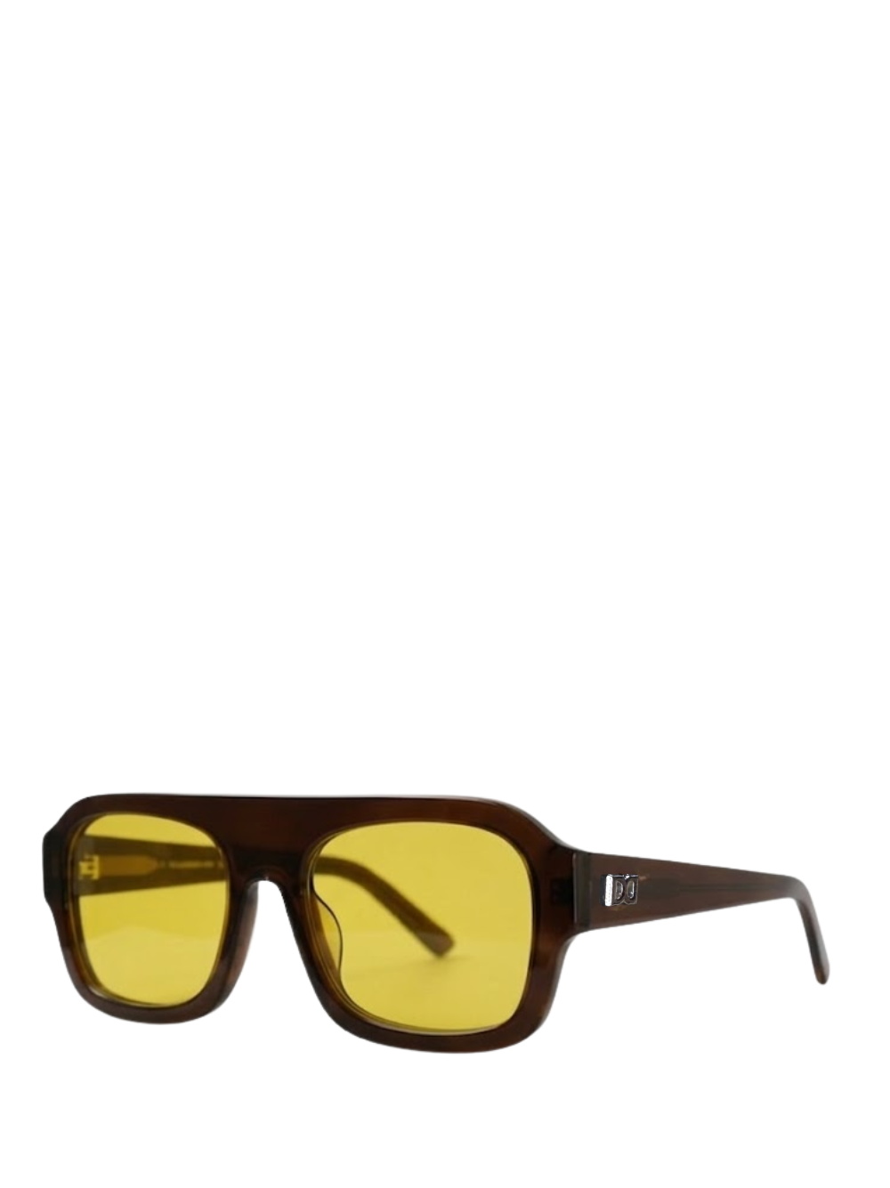 Dimas brown frame yellow lenses Eyewear unisex sunglasses collection modern fashion frames South African eyewear brand. studio image